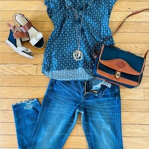 DR2 Blue Diamond Boho Print Blouse